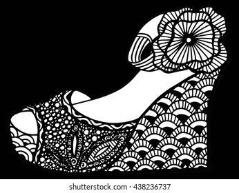Hand drawn outline ornamental wedge shoe illustration