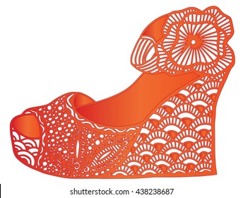 Hand drawn outline ornamental wedge shoe illustration