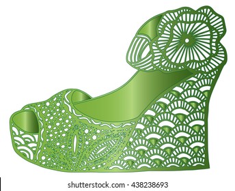 Hand drawn outline ornamental wedge shoe illustration