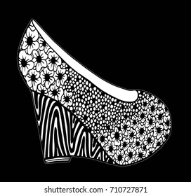 Hand drawn outline ornamental wedges shoes illustration