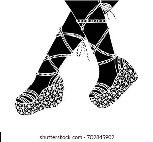 Hand drawn outline ornamental wedgesl shoes illustration