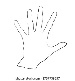 Hand drawn outline of palm. Vector Element of design on theme of stop racism, different background culture, gender and skin color, kids