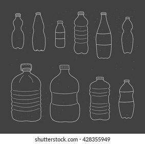 Hand drawn outline plastic bottles on the blackboard.