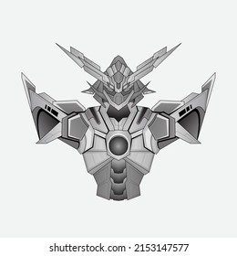 Hand drawn outline robot knight warrior cyborg in background, Perfect for T-Shirt Design, Sticker, Poster, Merchandise and E-sport logo