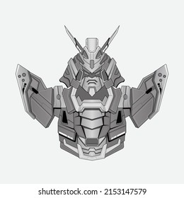 Handgezeichneter Umrissroboter-Ritterkrieger-Cyborg im Hintergrund, Perfekt für T-Shirt-Design, Sticker, Poster, Merchandise und E-Sport-Logo