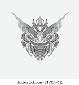 Robot robot esquemático dibujado a mano guerrero caballero cyborg en segundo plano, Perfecto para tatuajes blanco y negro