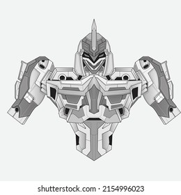 Hand drawn outline robot knight warrior cyborg in background, Perfect for T-Shirt Design, Sticker, Poster, Merchandise and E-sport logo
