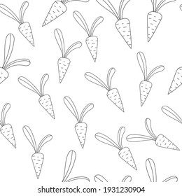 Hand drawn outline seamless pattern with carrot. Black and white food background. Vector illustration