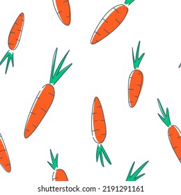 Hand drawn outline seamless pattern with carrot. Black and white food background. Vector illustration