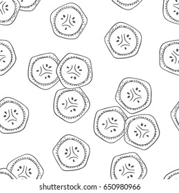 Hand drawn outline seamless pattern with banana. Black and white food background. Vector illustration