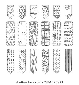 Hand drawn outline set cute bookmarks, stickers, tape