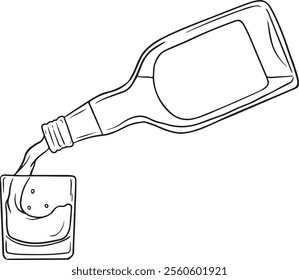 Hand drawn outline sketch of beer bottle and glasses. Vector illustration. Image for any kind of celebration. Vector set	
