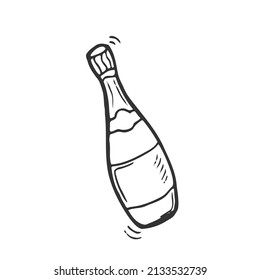 Hand Drawn Outline Sketch Of Champagne Bottle Vector Illustration. Image For Any Kind Of Celebration.