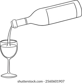 Hand drawn outline sketch of champagne bottle and glasses. Vector illustration. Image for any kind of celebration. Wine bottle and glasses. Vector set	