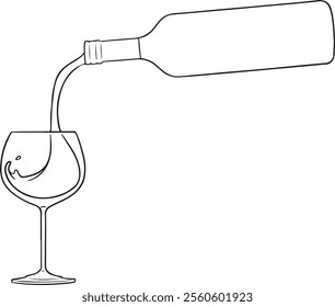 Hand drawn outline sketch of champagne bottle and glasses. Vector illustration. Image for any kind of celebration. Wine bottle and glasses. Vector set	