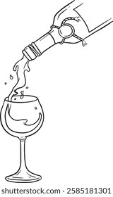 Hand drawn outline sketch of champagne bottle and glasses. Vector illustration. Image for any kind of celebration. Vector set