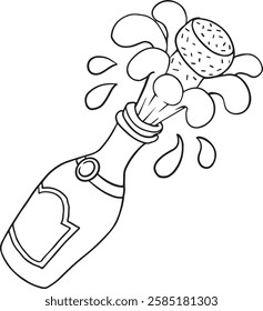 Hand drawn outline sketch of champagne bottle and two glasses. Vector illustration. Image for any kind of celebration. Vector set