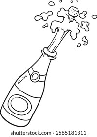 Hand drawn outline sketch of champagne bottle. Vector illustration. Image for any kind of celebration. Vector set