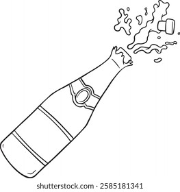 Hand drawn outline sketch of champagne bottle. Vector illustration. Image for any kind of celebration. Vector set