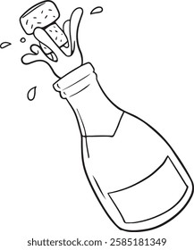 Hand drawn outline sketch of champagne bottle and two glasses. Vector illustration. Image for any kind of celebration. Vector set