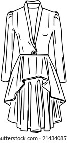 Hand drawn outline sketch drawing silhouette of woman dress, Line art illustration of girl fashion dress