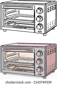 Hand drawn outline sketch drawing of microwave oven, Line art illustration silhouette of microwave oven