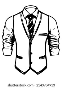 Hand drawn outline sketch drawing of stylish men shirt, outline sketch drawing of shirt and tie