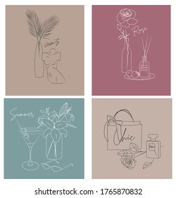 hand drawn outline sketch line art collection of fashionable still lifes illustration