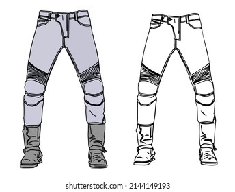 Hand drawn outline sketch of Racing sport leather trousers, Line art illustration silhouette of athletic sport wear Pant trouser