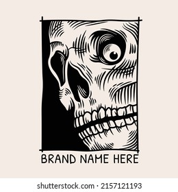 hand drawn outline skull face illustration