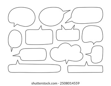 Borde dibujado a mano Burbujas de voz con trazo editable. Doodle Habla texto de la nube o marco vacío. Cuadro de texto de línea en blanco