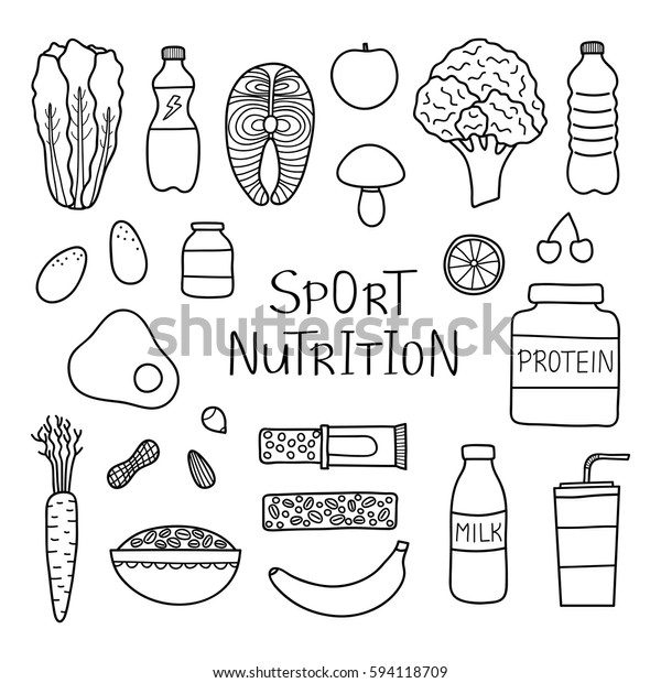 Hand Drawn Outline Sport Nutrition Items Stock Vector (Royalty Free ...