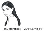 Hand Drawn Outline Style Beautiful Woman with Black Hair and Attractive Eyes Can be used as a model for beauty centers Hairdresser salons advertisements banners, Posters, interior decorations or else.