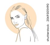 Hand Drawn Outline Style Beautiful Woman with Pastel Color shadow abstract Can be used as a model for beauty centers Hairdresser salons advertisements banners, Posters, interior decorations or else.