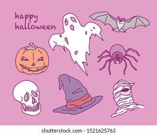 Hand drawn outline style halloween icons. hand drawn style vector design illustrations.