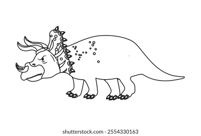 hand drawn outline style illustration of a Triceratops dinosaur, vector illustration.