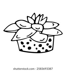 Hand drawn outline succulent in a pot isolated on a white background. Echeveria. Cactus in doodle style. Flowers in the desert. Vector illustration. Perfect for coloring book, greeting card, print.