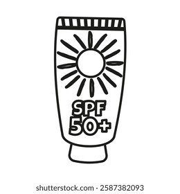 Hand drawn outline sunscreen isolated on white background