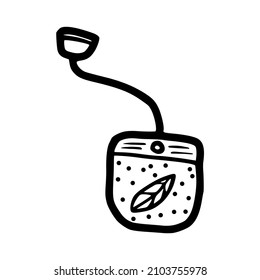 hand drawn outline tea bag with leaf icon
