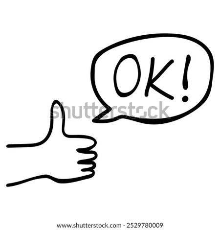 Hand drawn outline thumbs up gesture saying okay vector