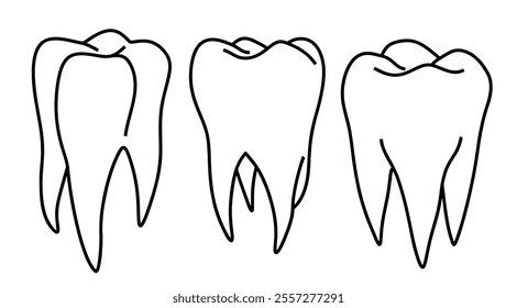 Hand drawn outline tooth. medical doodle set with art line style on isolated white background.