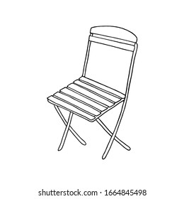 Hand drawn outline vector illustration of a simple garden chair, drawing on the white background