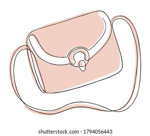 Hand drawn outline vector illustration of woman handbag. Continuous line art, minimalist concept