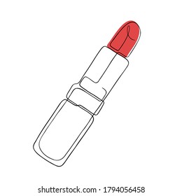 Hand drawn outline vector illustration of red lipstick. Continuous line art, minimalist concept