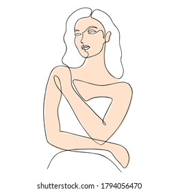 Handgezeichnet Umriss Vektorgrafik von Frau Silhouette in weißem Kleid. Kontinuierliche Linienkunst, minimalistisches Konzept