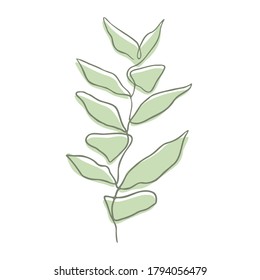 Dibujo manual de la ilustración vectorial de la planta verde con hojas. Arte de línea continuo, concepto minimalista