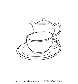 Handgezeichnete Vektorgrafik von Tasse und Teekanne