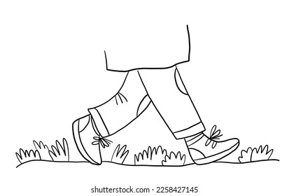 Hand drawn outline vector image with walking person, legs, cute illustration for children daily plan