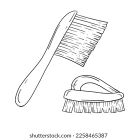 Hand drawn outline vector image with brush, cleaning equipment illustration
