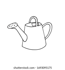 hand drawn outline watering can for garden. vector illustration.